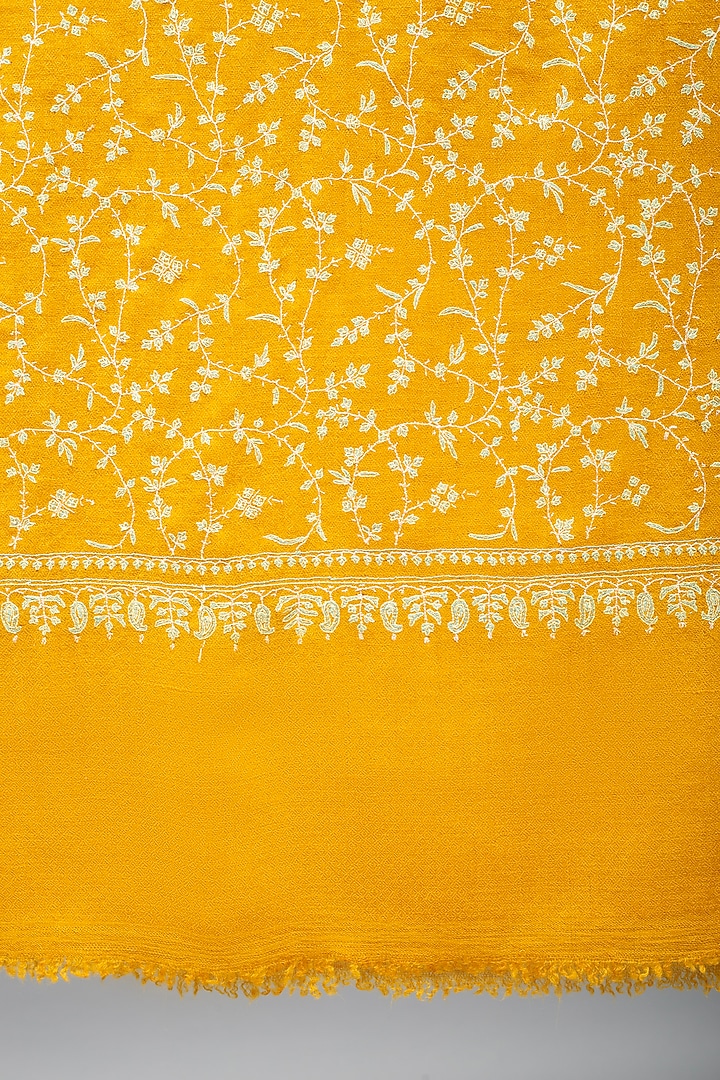 Mustard Yellow Pashmina Hand Embroidered Shawl by Pashme`Ladakh at Pernia's Pop Up Shop