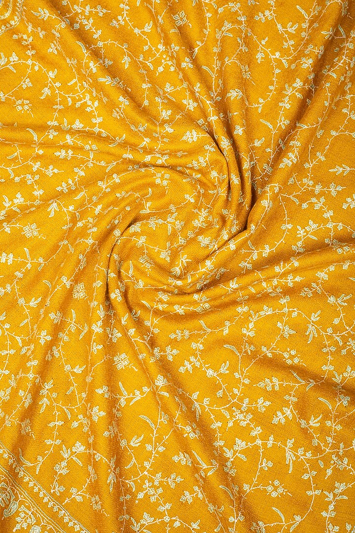 Mustard Yellow Pashmina Hand Embroidered Shawl by Pashme`Ladakh at Pernia's Pop Up Shop
