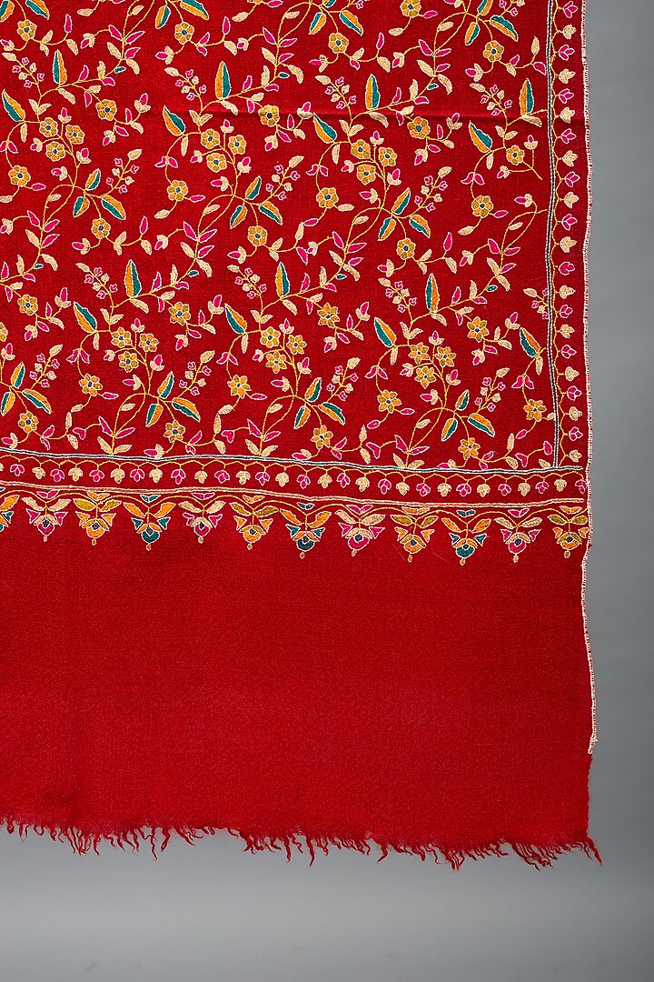 Red Pashmina Hand Embroidered Shawl by Pashme`Ladakh at Pernia's Pop Up Shop