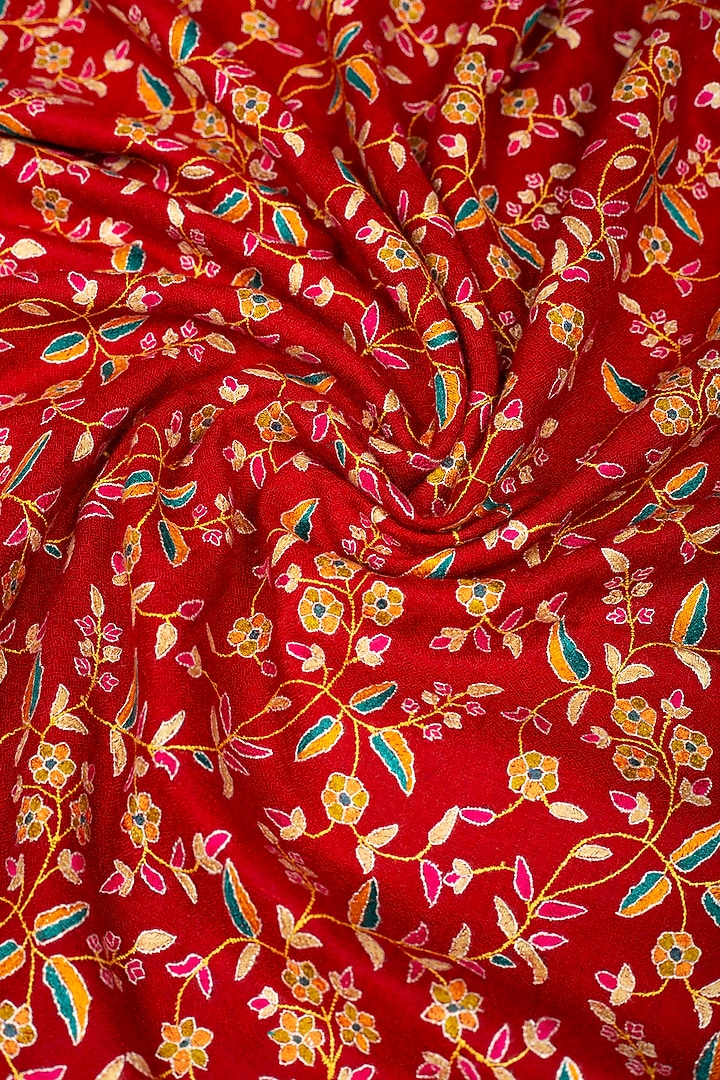 Red Pashmina Hand Embroidered Shawl by Pashme`Ladakh at Pernia's Pop Up Shop