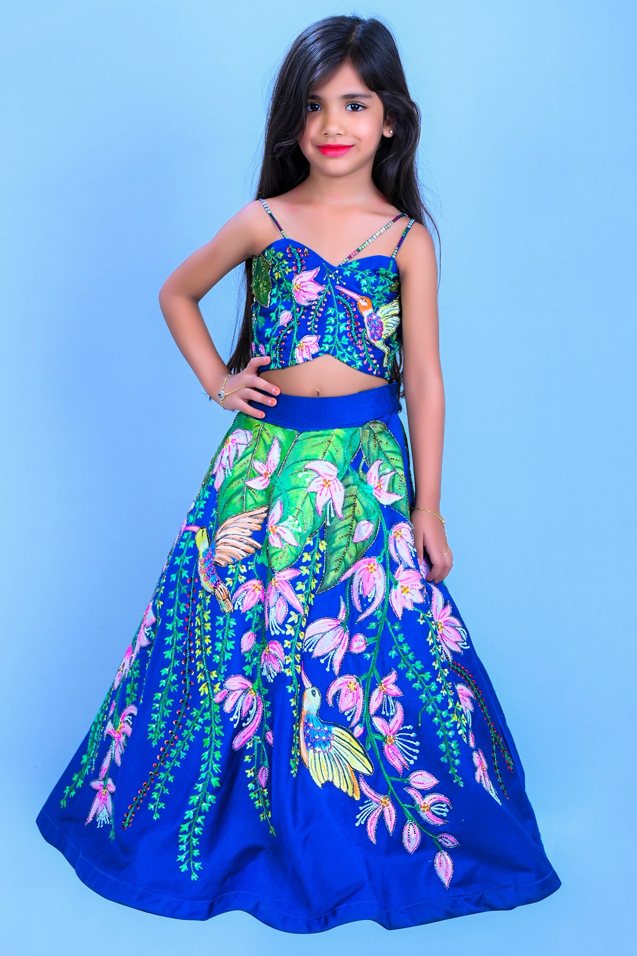 Blue Hand Painted Lehenga Set Design by Kalista at Pernia's Pop Up Shop 2024