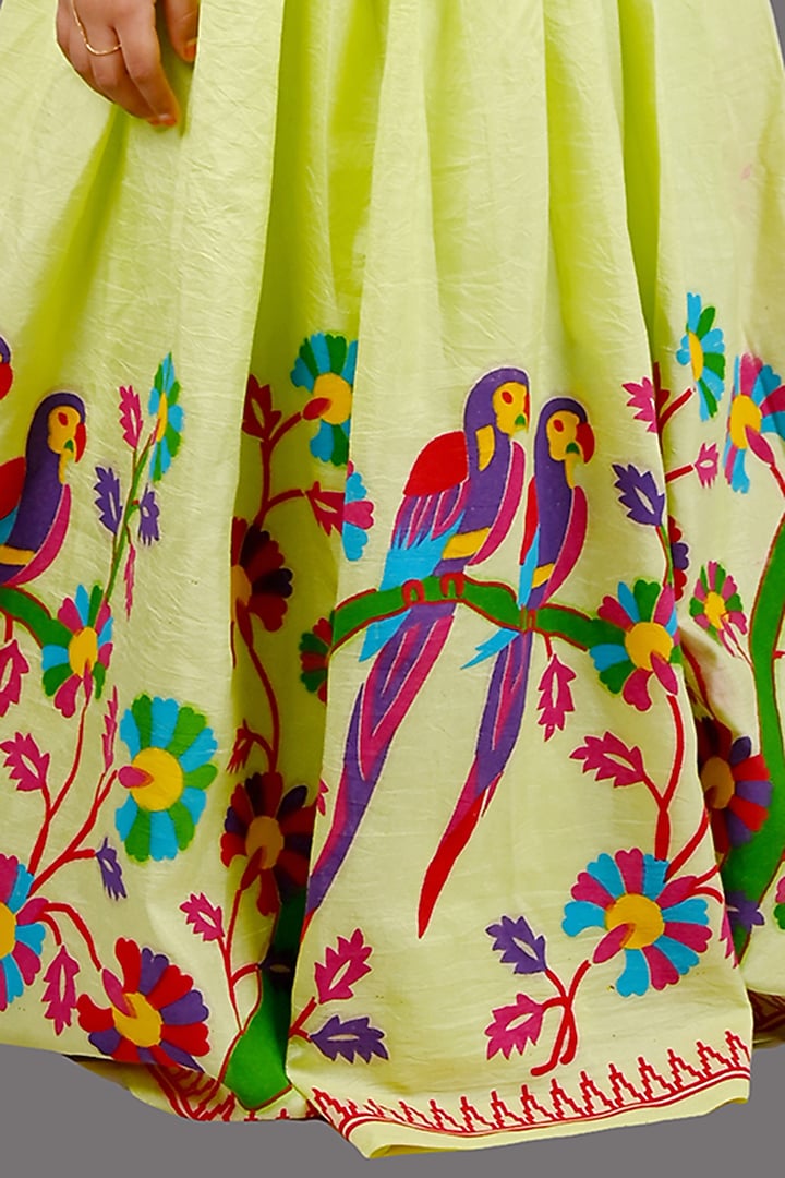 Green Roman Silk Printed Long Dress For Girls by Lakshmi Reddy at Pernia's Pop Up Shop