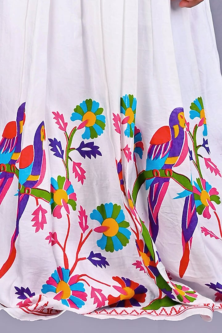 White Satin Raw Silk Printed Long Dress For Girls by Lakshmi Reddy at Pernia's Pop Up Shop