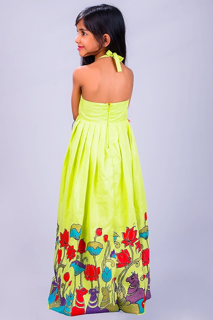 Green Roman Silk Printed Long Dress For Girls by Lakshmi Reddy at Pernia's  Pop Up Shop 2026