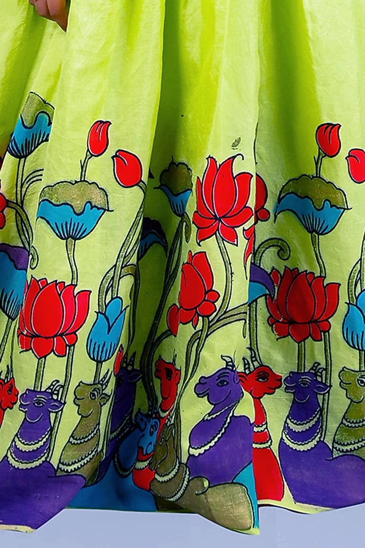 Green Roman Silk Printed Long Dress For Girls by Lakshmi Reddy at Pernia's Pop Up Shop