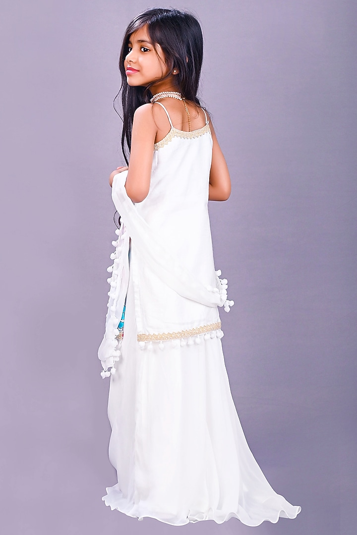 White Satin Raw Silk Sharara Set For Girls by Lakshmi Reddy at Pernia's Pop Up Shop