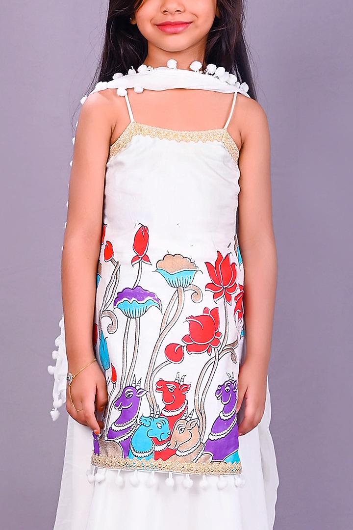 White Satin Raw Silk Sharara Set For Girls by Lakshmi Reddy at Pernia's Pop Up Shop