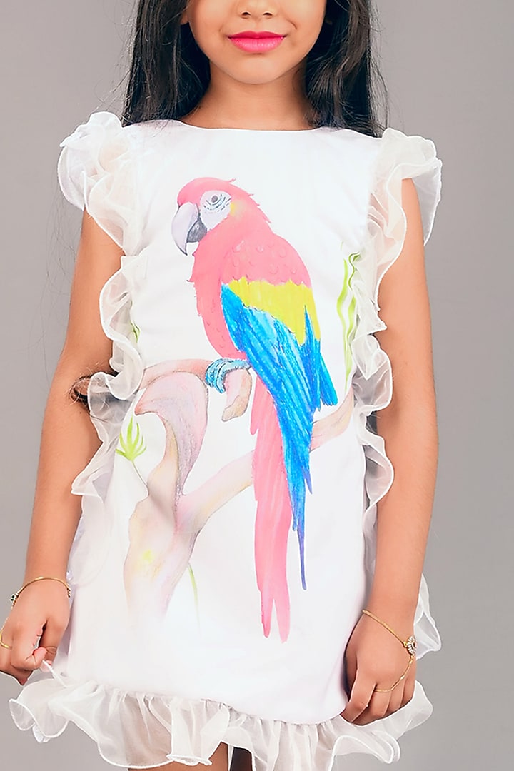 White Organza Printed Dress For Girls by Lakshmi Reddy at Pernia's Pop Up Shop