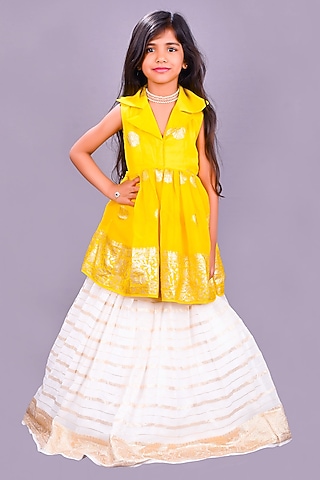 White Georgette Lehenga Set For Girls by Lakshmi Reddy