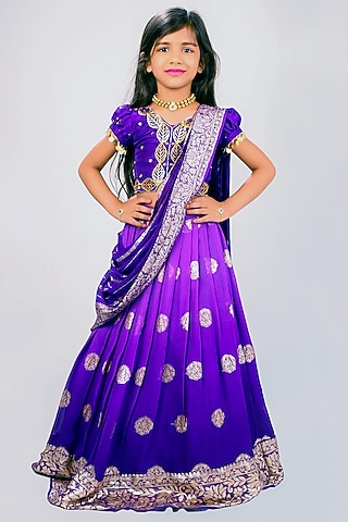 Purple Georgette Zari Embellished Ombre Lehenga Set For Girls by Lakshmi Reddy