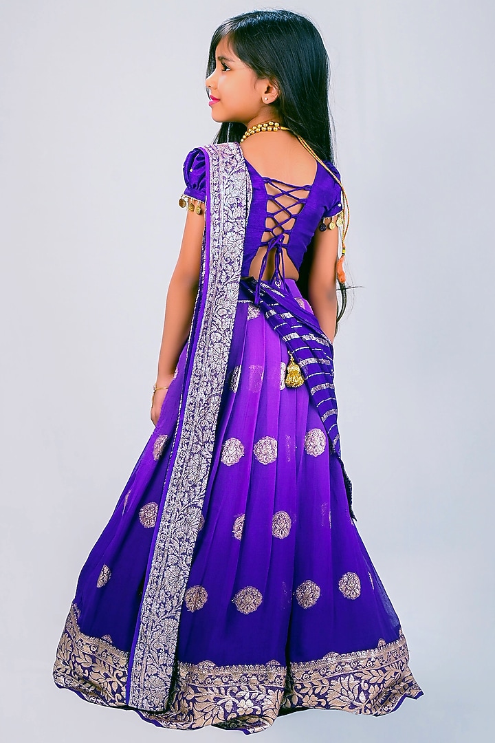 Purple Georgette Zari Embellished Ombre Lehenga Set For Girls by Lakshmi Reddy at Pernia's Pop Up Shop