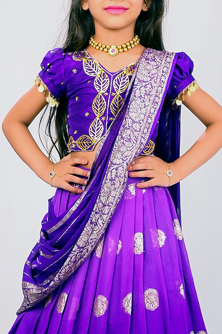 Purple Georgette Zari Embellished Ombre Lehenga Set For Girls by Lakshmi Reddy at Pernia's Pop Up Shop