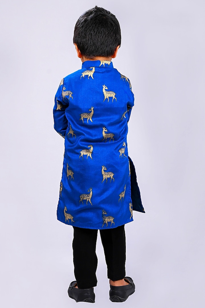Blue Roman Silk & Cotton Animal Printed Kurta Set For Boys by Lakshmi Reddy at Pernia's Pop Up Shop