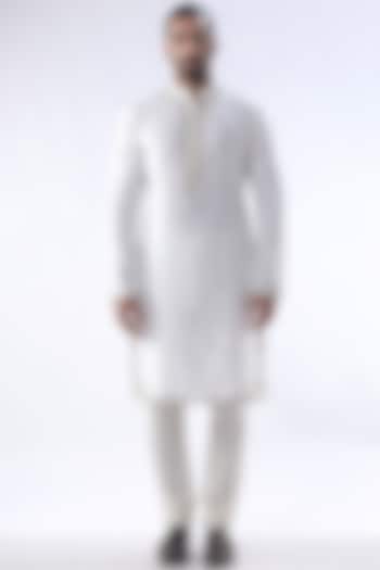 Off-White Chanderi & Cotton Silk Embroidered Kurta Set by Kommal Sood