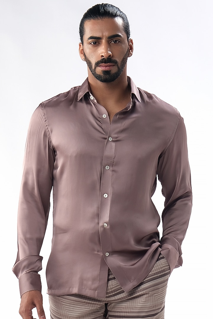Taupe Brown Satin Co-Ord Set by Kommal Sood at Pernia's Pop Up Shop