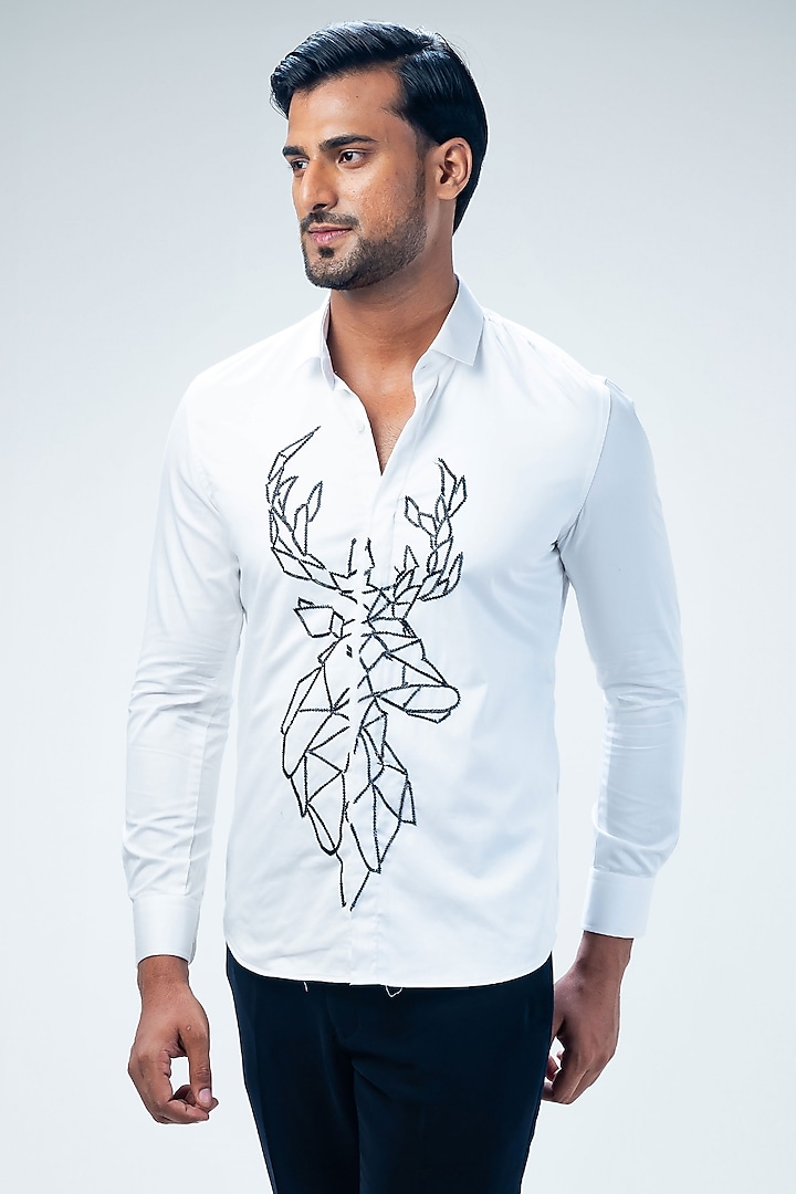 White Cotton Hand Embroidered Shirt by Kommal Sood