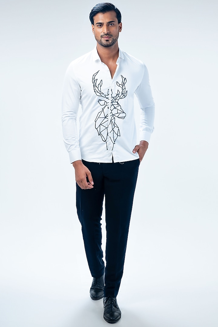White Cotton Hand Embroidered Party Wear Shirt by Kommal Sood at Pernia's Pop Up Shop