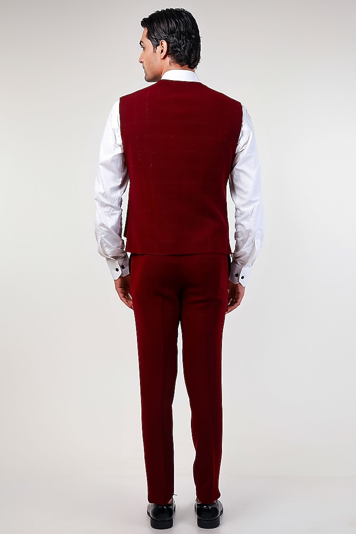 Wine Cupro Embroidered Tuxedo Set by Kommal Sood at Pernia's Pop Up Shop