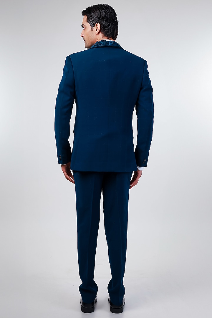 Blue Cupro Tuxedo Set by Kommal Sood at Pernia's Pop Up Shop