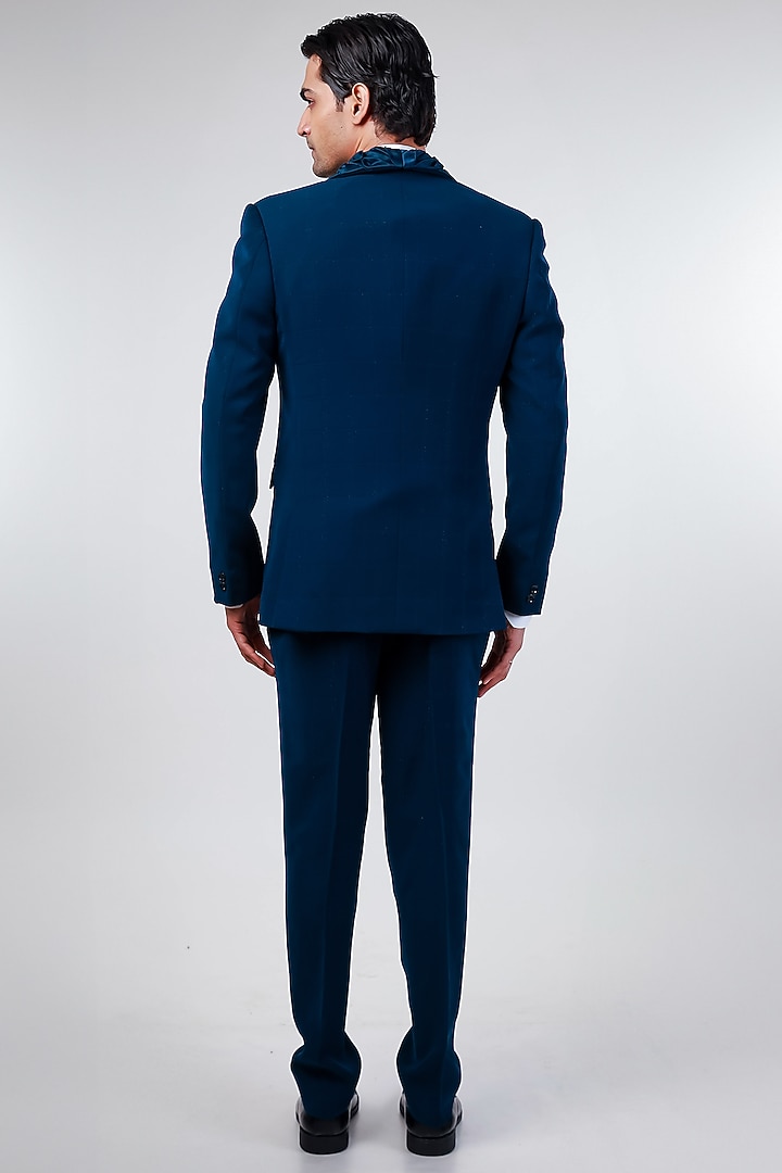 Blue Cupro Tuxedo Set by Kommal Sood at Pernia's Pop Up Shop