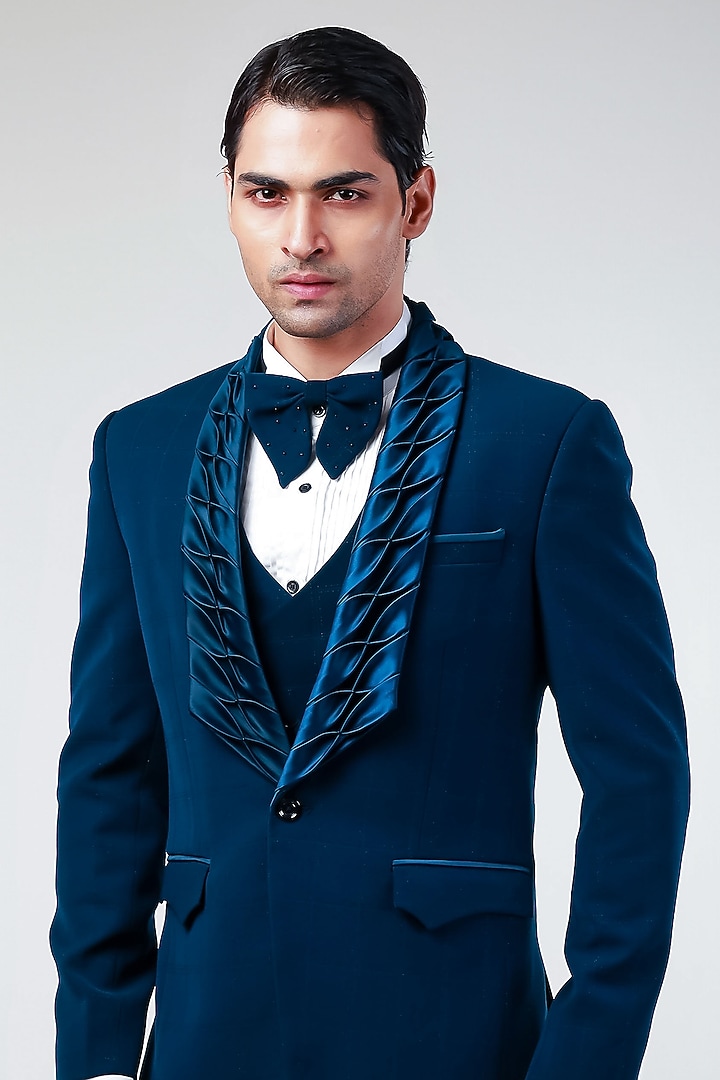 Blue Cupro Tuxedo Set by Kommal Sood at Pernia's Pop Up Shop