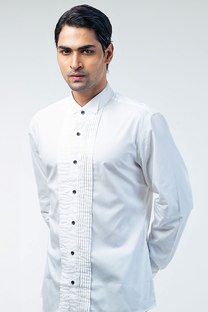 Light Grey Cupro Hand Embroidered Tuxedo Set by Kommal Sood at Pernia's Pop Up Shop