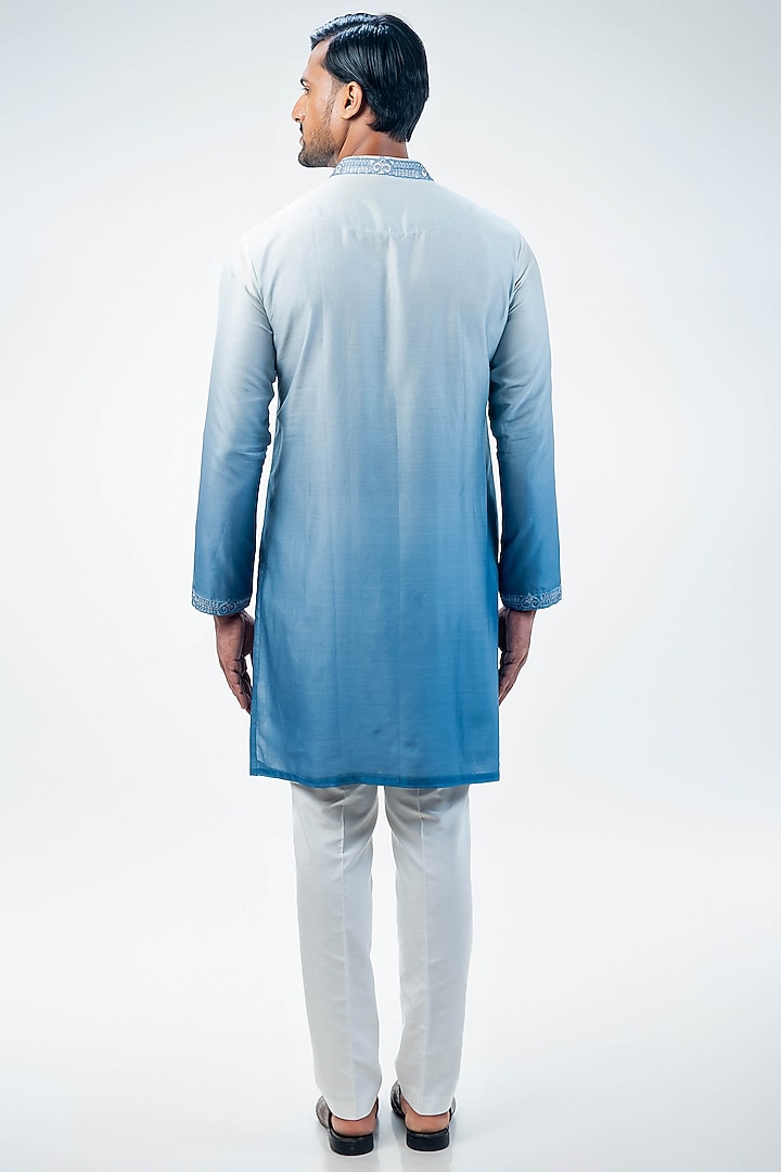 Light Blue Chanderi Ombre Dyed & Embroidered Kurta Set by Kommal Sood at Pernia's Pop Up Shop
