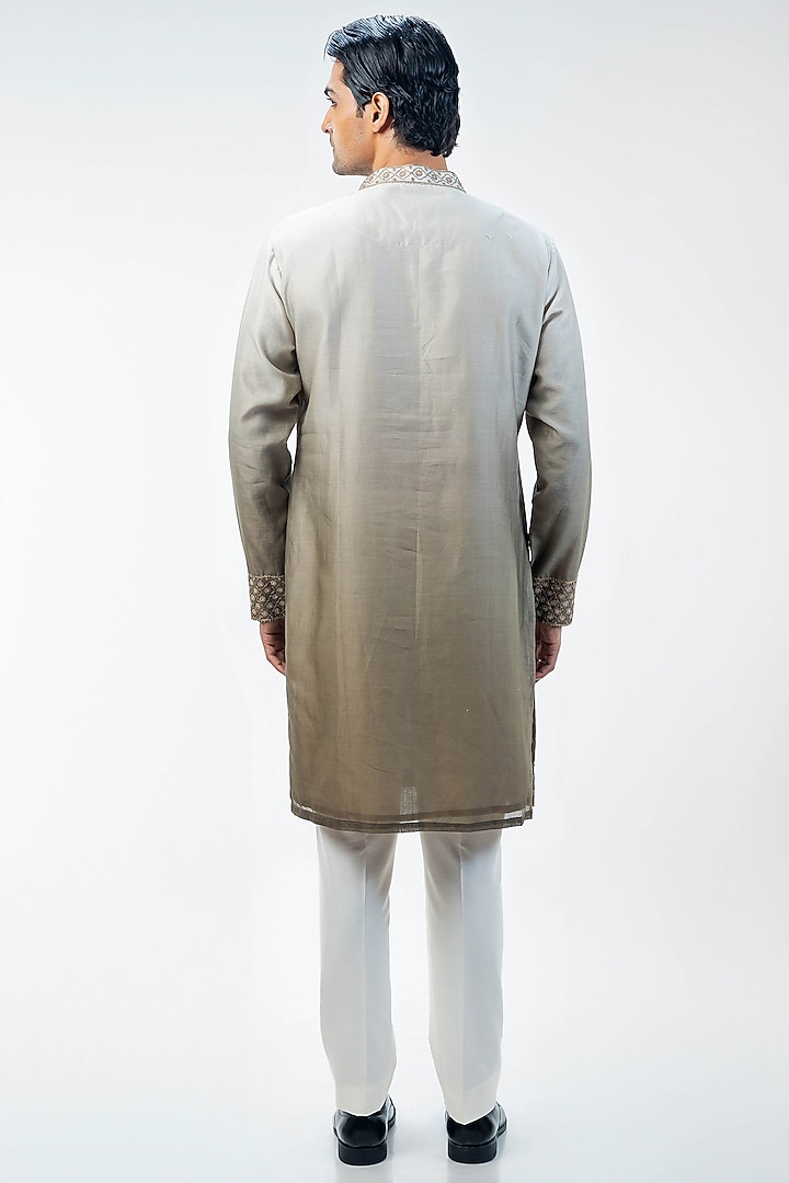 Olive Green Chanderi Ombre Dyed & Embroidered Kurta Set by Kommal Sood at Pernia's Pop Up Shop