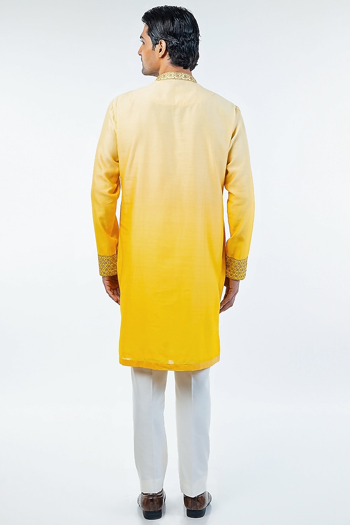 Yellow Chanderi Digital Printed & Embroidered Bundi Jacket Set by Kommal Sood at Pernia's Pop Up Shop