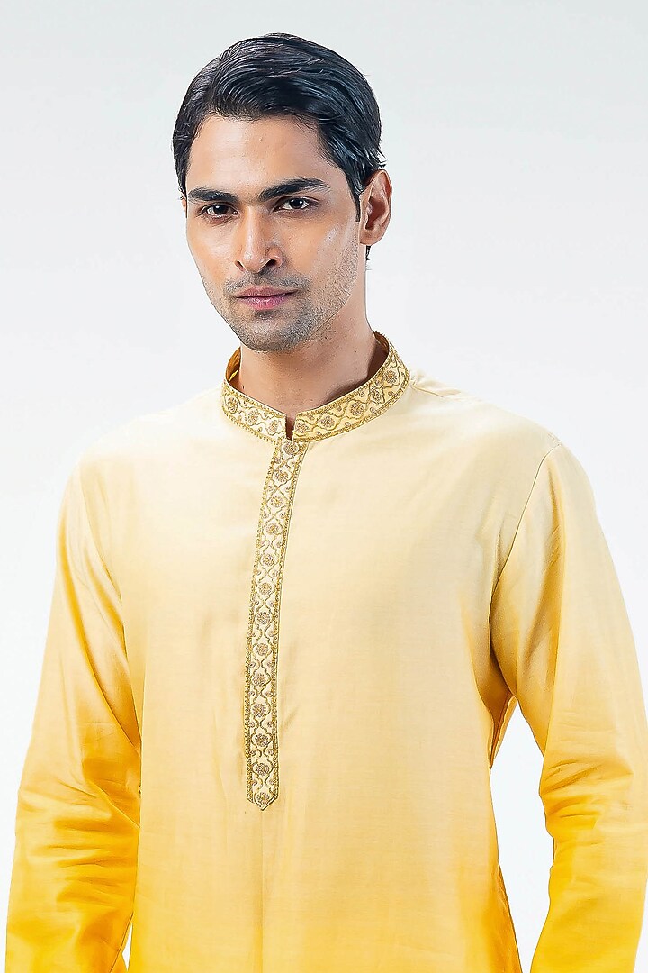 Yellow Chanderi Digital Printed & Embroidered Bundi Jacket Set by Kommal Sood at Pernia's Pop Up Shop