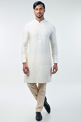 Off-White Cotton Silk Kurta Set by Kommal Sood