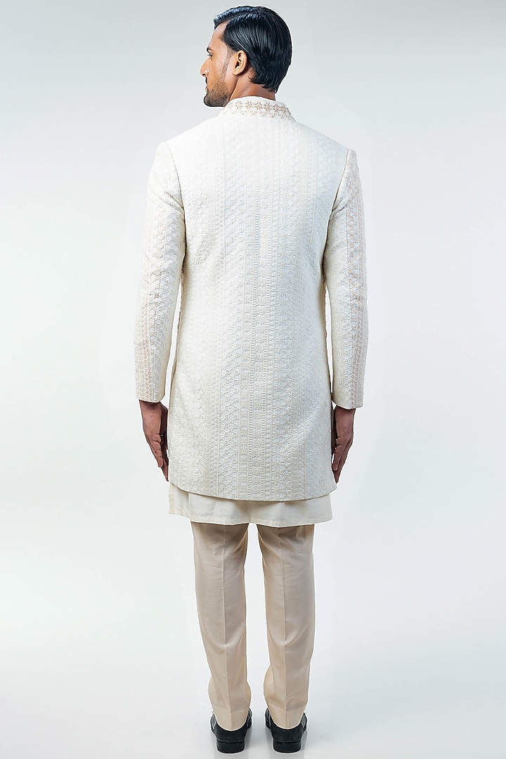 Off-White Georgette Cotton Silk Embroidered Indo-Western Set by Kommal Sood at Pernia's Pop Up Shop