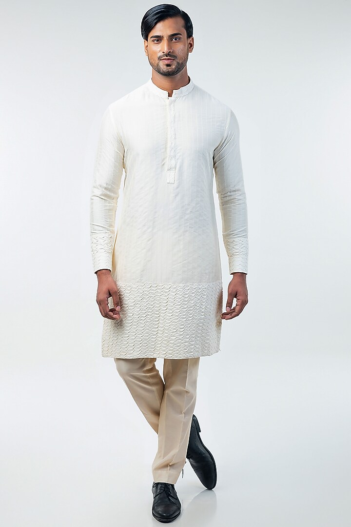 Off-White Georgette Cotton Silk Embroidered Indo-Western Set by Kommal Sood at Pernia's Pop Up Shop