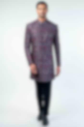 Grey Jacquard Digital Printed & Embroidered Indo-Western Set by Kommal Sood at Pernia's Pop Up Shop