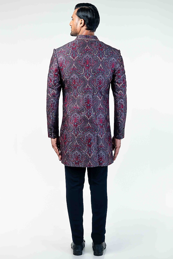 Grey Jacquard Digital Printed & Embroidered Indo-Western Set by Kommal Sood at Pernia's Pop Up Shop