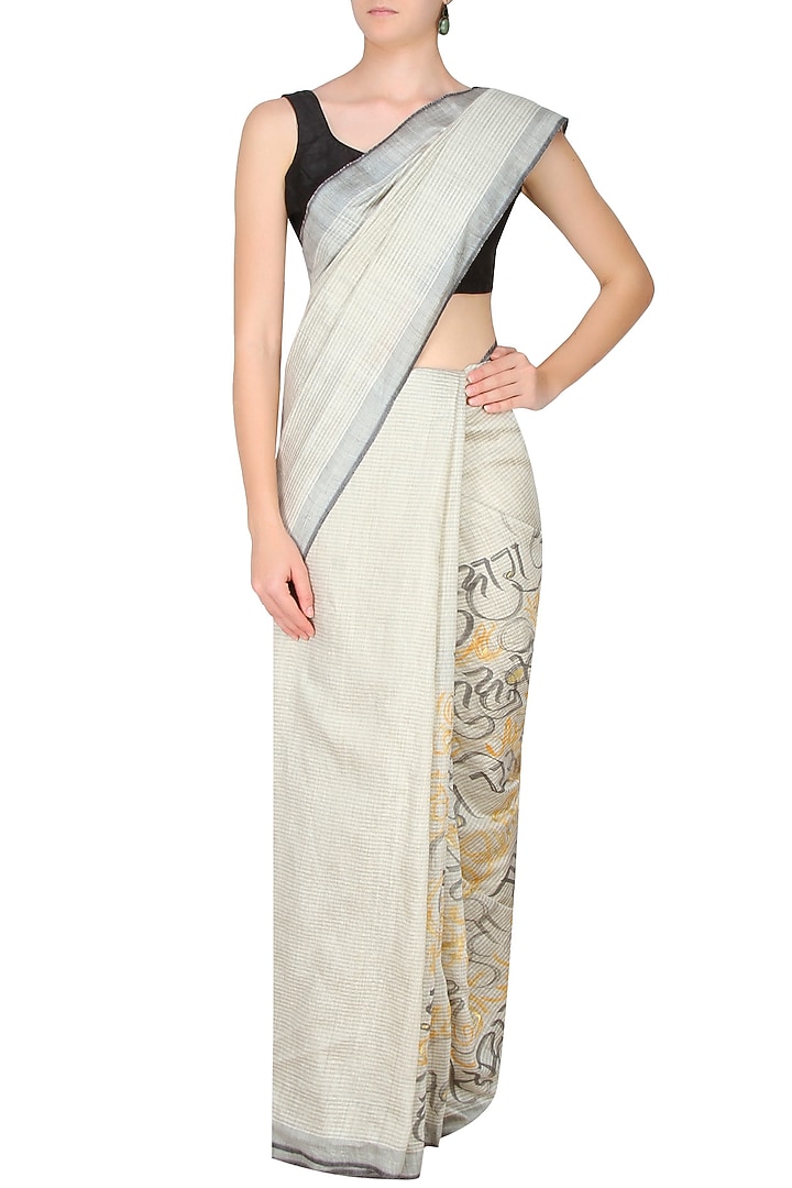 Natural colour Nirala's poetry hand painted bhagalpur saree available only at Pernia's Pop Up Shop.