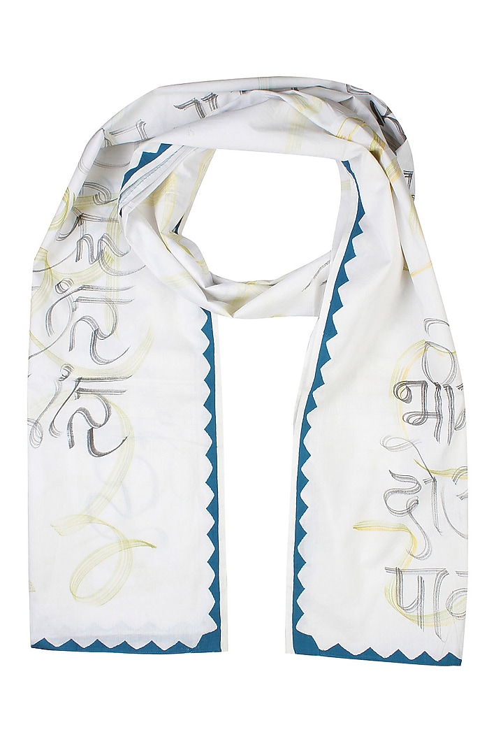 Off White Ghalib's Poetry Hand Painted Dupatta by Likhawat