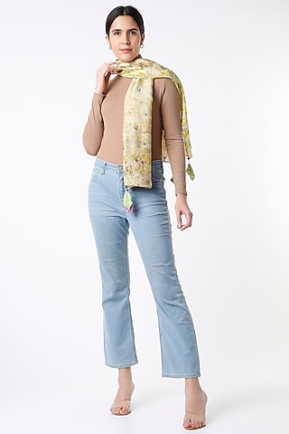 Multi Colored Eco Printed & Embellished Scarf by Label Meesa