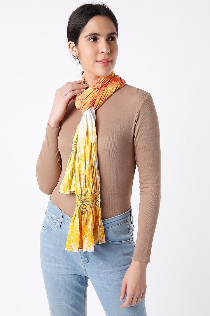 Yellow & Orange Printed Scarf by Label Meesa at Pernia's Pop Up Shop