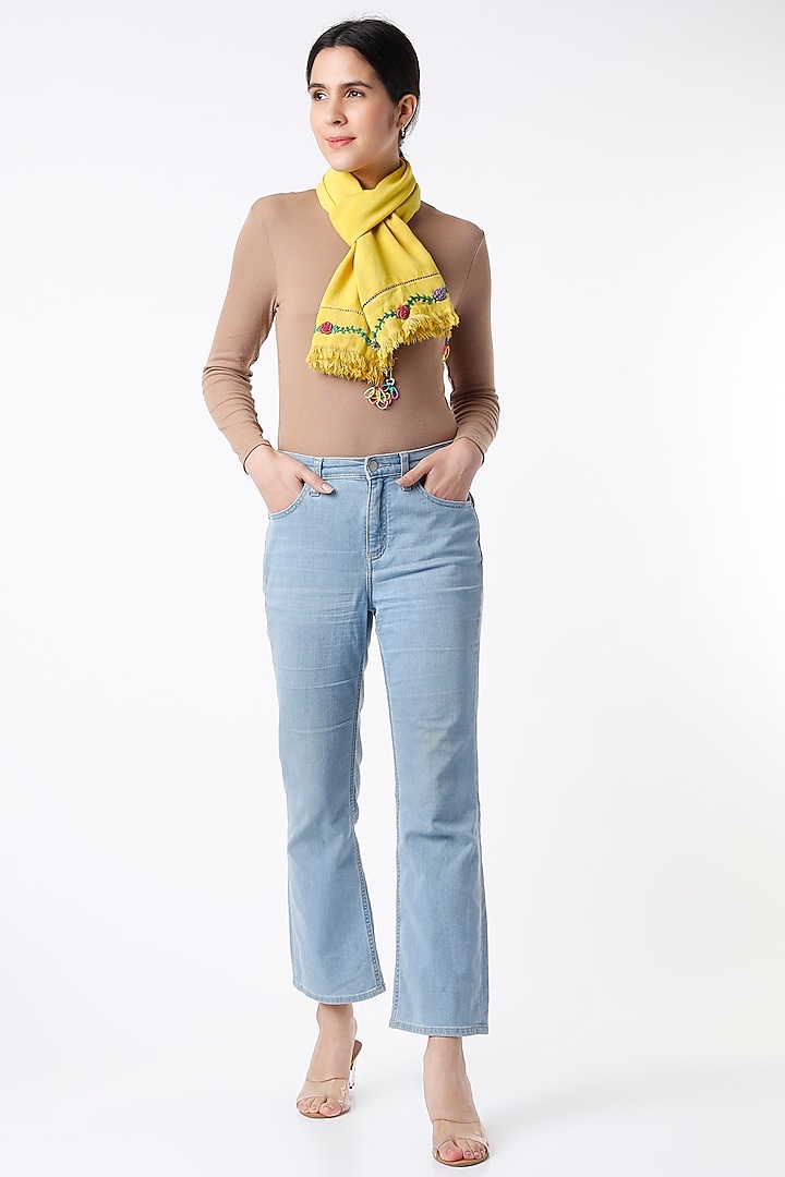 Marigold Yellow Embroidered Scarf by Label Meesa
