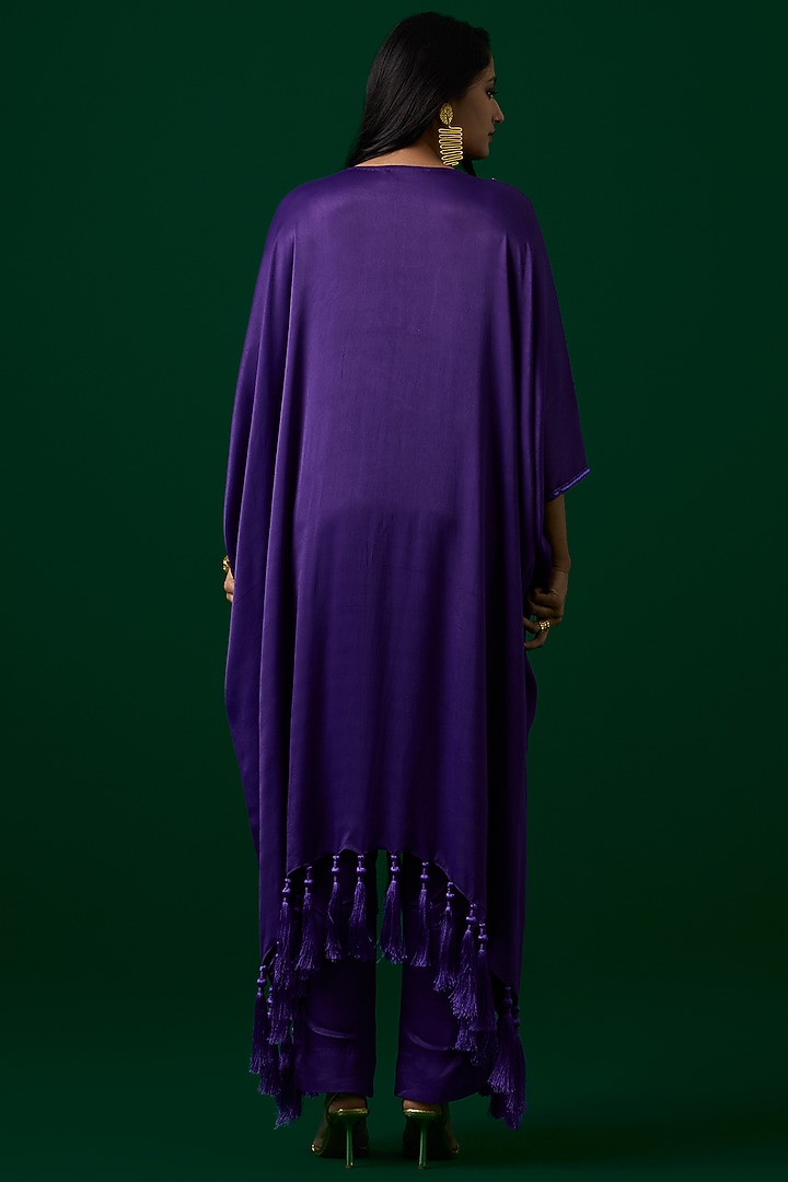 Purple Orange Peel Fabric Crystal Hand Embroidered Kaftan Set by Label Meesa at Pernia's Pop Up Shop