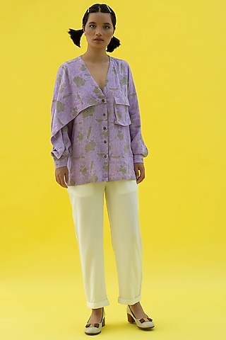 Cherry Blossom Purple Printed Shirt by Label Meesa