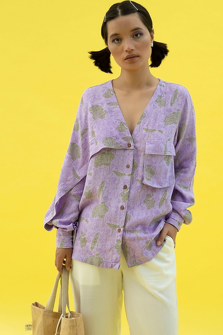 Cherry Blossom Purple Printed Shirt by Label Meesa at Pernia's Pop Up Shop