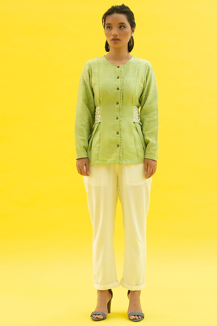 Lettuce Green Panelled Shirt by Label Meesa