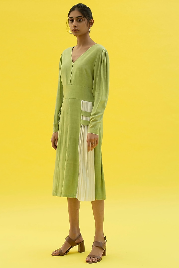 Lettuce Green Hand Embroidered Dress by Label Meesa at Pernia's Pop Up Shop