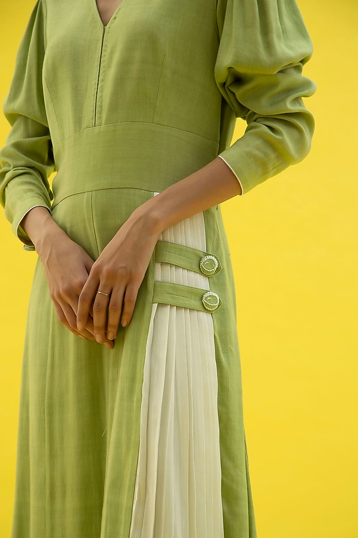 Lettuce Green Hand Embroidered Dress by Label Meesa at Pernia's Pop Up Shop