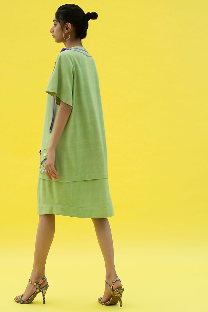 Lettuce Green 3D Floral Hand Embroidered Summer Dress by Label Meesa at Pernia's Pop Up Shop