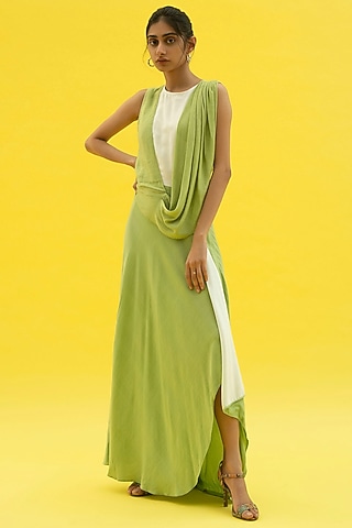 Lettuce Green Asymmetrical Dress by Label Meesa