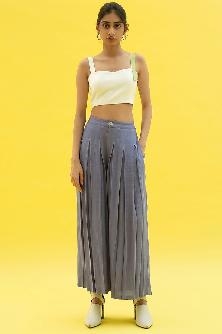 Tradewind Blue Box Pleated Trousers by Label Meesa