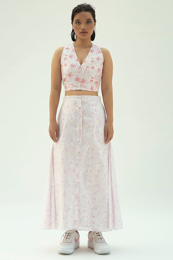 White Printed Skirt Set by Label Meesa